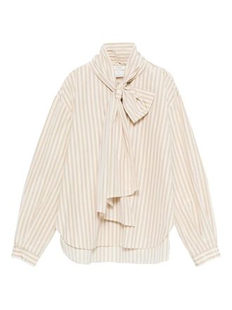 Forte_Forte striped tie-neck shirt - women - Cotton/Polyester - 0 - Neutrals