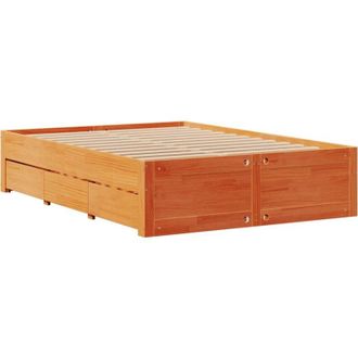 vidaXL Cama Con Cajones Sin Colch&oacute;n Madera Maciza Marr&oacute;n 150x200 Cm Vidaxl