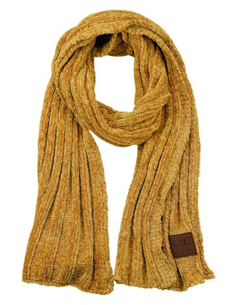 C.C Womens Ultra Soft Chenille Ribbed Thick Warm Knit Shawl Wrap Scarf - Yellow - One Size