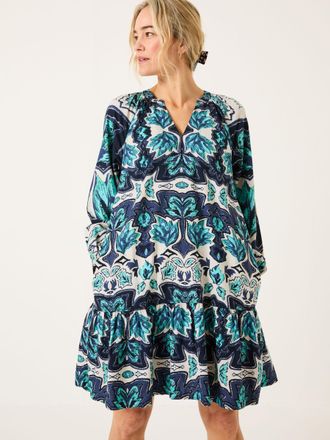 Fat Face FatFace Amy Jade Green Sketched Leaves Mirrored Dress