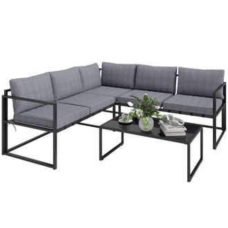 OUTSUNNY 3 Piece L Shaped Garden Furniture Set with Cushions - Grey | TJ Hughes