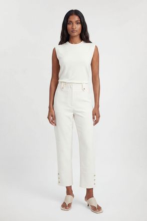 Karen Millen Womens Compact Stretch Button Detail Straight Leg Trouser - White - Size 10 UK