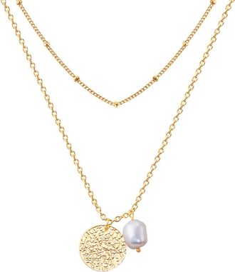 Valero Pearls Womens Necklace stainless steel yellow gold freshwater cultured pearl white - Size 38cm