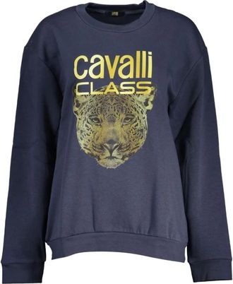 Cavalli Cotton Sweater - Dames - Sweatshirts - Blauw - M - Katoen - Hoodies & sweatvesten