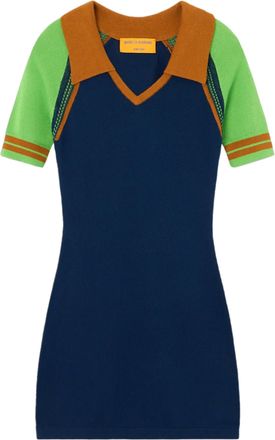 Guest In Residence Fitted Mini Dress with Contrasting Sleeves and V-Neckline