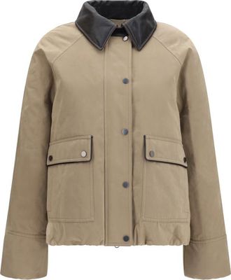 Brunello Cucinelli Beige Solid Shirt Collar Jacket