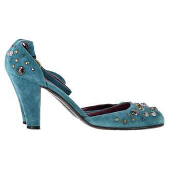 Marc Jacobs Marc Jacobs pumps met studs en enkelbandje in turquoise su&egrave;de