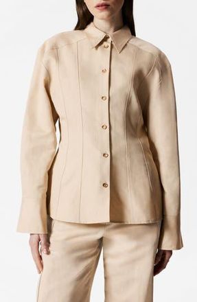 & Other Stories Tapered Waist Cotton & Linen Blend Button-Up Shirt in Beige Dusty Light at Nordstrom Rack, Size 12