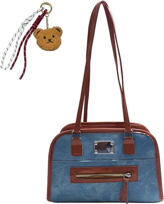 Generic Womens Large Capacity Leather Shoulder Bag, Ladies Stylish Versatile Commute Backpack, Casual Lightweight Handbag with Chic Pendant for Travel Work (B