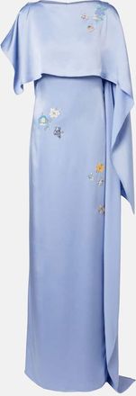 Erdem Embellished caped satin cady gown