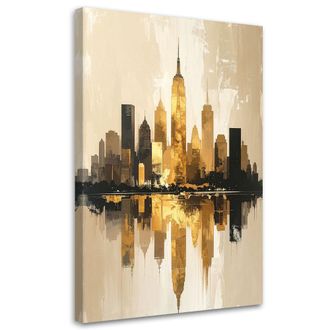 Feeby Cuadro En Lienzo, Ciudad Moderna Del Futuro En Beige Y Dorado, 80x120