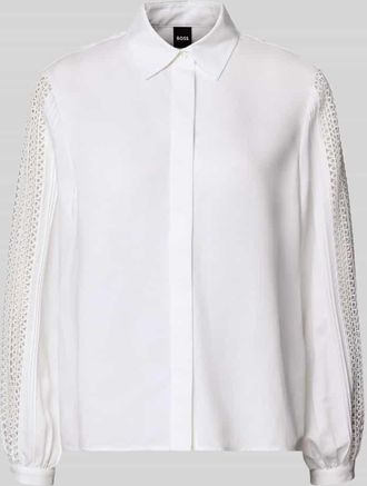 HUGO BOSS Relaxed Fit Hemdbluse aus Lyocell-Leinen-Mix Modell BADORA in Weiss, Gr&ouml;&szlig;e 32