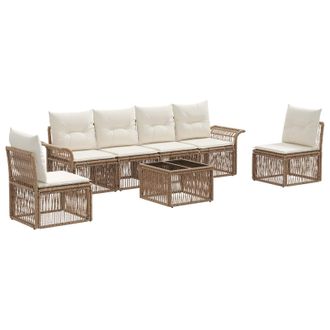 vidaXL Conjunto De Sof&aacute;s De Jard&iacute;n 7 Pcs Beige Rat&aacute;n Sint&eacute;tico Vidaxl