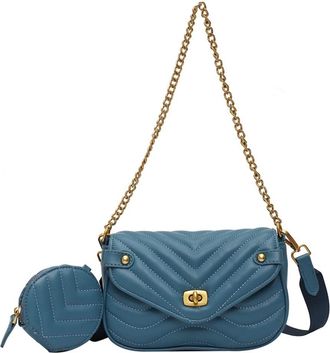 Generic Quilted Small Crossbody Bag for Women with Coin Purse Stylish Chain Shoulder Bag Leather Clutch Evening Bags (Blue)