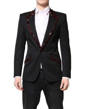 Dolce & Gabbana Black SICILIA CrystalEmbellished Coat Mens Blazer