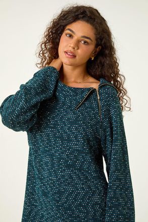 Roman Printed Side Split Zip Stretch Top