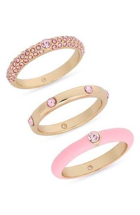 Nordstrom Rack Set of 3 Crystal & Enamel Band Rings in Blush- Multi Gold at Nordstrom Rack, Size 8
