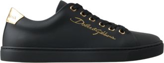Dolce & Gabbana Black Gold Leather Classic Sneakers Womens Shoes