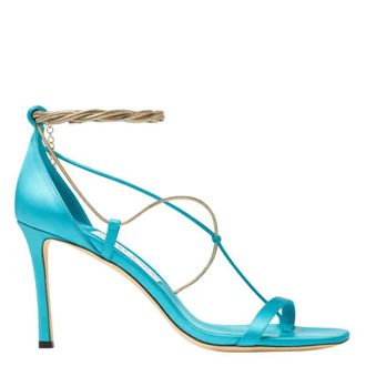 Jimmy Choo London Oriana 75 Gold Chains Satin Sandals, Brand Size 38.5 ( US Size 8.5 )