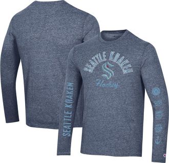 Champion Mens Champion Heather Navy Seattle Kraken Multi-Logo Tri-Blend Long Sleeve T-Shirt at Nordstrom, Size Medium