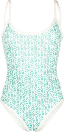 Moncler all-over logo-print swimsuit - women - Polyamide/Elastane - S - Green