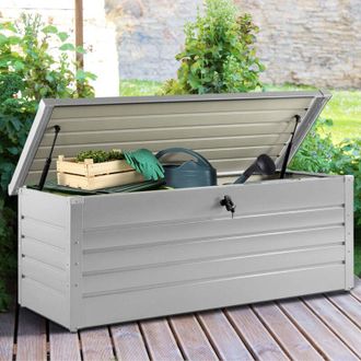 IDMarket Idmarket - Caja De Almacenaje De Jard&iacute;n De Metal Gris Claro Con Cerradura 600l 165x70x62cm