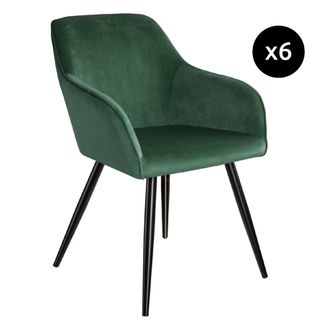 TecTake 6 sillas de comedor aterciopeladas 58 x 62 x 82 cm verde oscuro/negro
