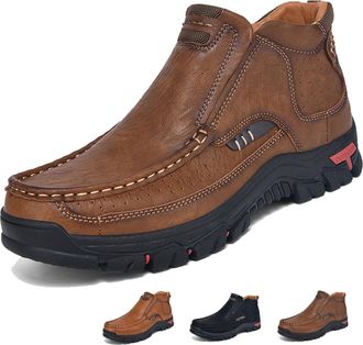 Generic Mens Handcrafted Leather Waterproof Non-Slip Orthopaedic Ankle Boots, Slip on Sports Loafers Moccasins Business Sneaker (10.5,Dark Brown B)