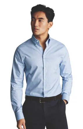 CHARLES TYRWHITT Non-Iron Pinpoint Oxford Check Shirt in Sky Blue at Nordstrom, Size 15 X 33