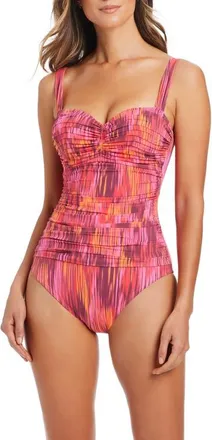 Bleu Rod Beattie Shirred Bandeau One-Piece Swimsuit in Fiesta Pink at Nordstrom, Size 12