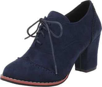 Generic European Carved Lace Up High Heeled Women Ankle Boots Foreign Trade British Design Durable Fashion Footwear For Ladies (Blue, 4.5)