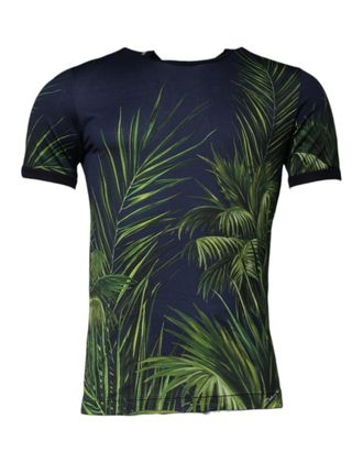 Dolce & Gabbana Mens Palm Tree Print Tshirt Tsh87536 - Dark Blue Cotton - Size EU 46 (Mens)
