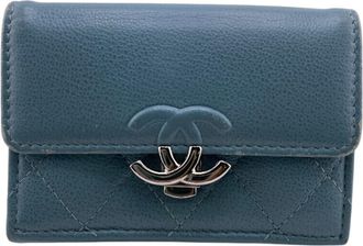 Chanel Light Blue Leather Wallet (Tri-Fold) (Pre-Owned)
