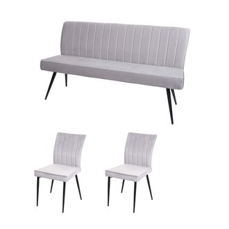 Hhg Hhg - Nunca Usado] Juego De Comedor 480, Juego De 2 Sillas+banco Juego De Comedor Grupo De Asientos Juego De Comedor, Terciopelo Metal, Gris Claro