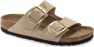 Birkenstock Womens Arizona Big Buckle Nubuck Leather Sandal In Sand Castle