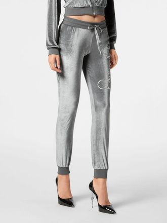 Philipp Plein Velvet Track Trousers with Rhinestone Logo