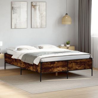 vidaXL Vidaxl - Estructura Cama Madera Ingenier&iacute;a Metal Roble Ahumado 120x190cm