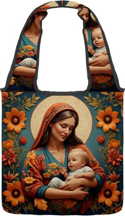 Generic Grateful Mother Flowers Reversible Canvas Shoulder Tote - Double-Sided Print, 12oz Cotton, 27cm Drop, Fold-Flat Bag for Travel, Shopping, Street Outin