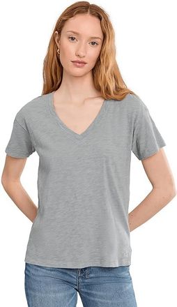 Mod-o-doc Short Sleeve V-Neck Boxy T-Shirts Womens Clothing Heather Smoke : LG (US 12-14), Cotton