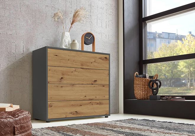 BMG Möbel home24 Kommode mit Schubladen 79 x 73 x 33cm Braun/Grau/Eiche Artisan Dekor/Anthrazit ab 194,99 €