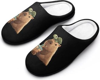 Generic Capybara And Turtle Funny Mens Cotton Slippers Soft Non-Slip Rubber Sole House Slipper Indoor Outdoor