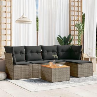 vidaXL Vidaxl - Set De Muebles De Jard&iacute;n 6 Pzas Y Cojines Rat&aacute;n Sint&eacute;tico Gris