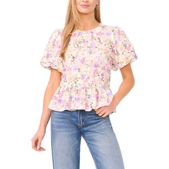 CeCe by Cynthia Steffe Floral Shirred Neck Top in New Ivory at Nordstrom, Size Xx-Small