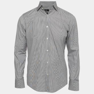 HUGO BOSS Boss By Hugo Boss Grey/white Striped Cotton Regular Fit Shirt