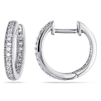 Amour 1/4 CT TW Inside Outside Diamond Hoop Earrings In 14K White Gold