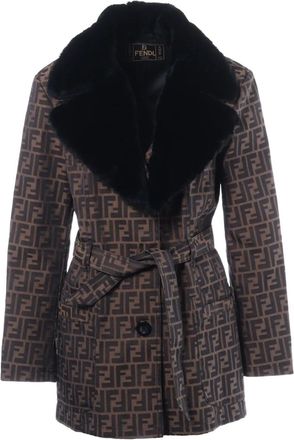 Fendi 1980-2000 zucca-pattern belted jacket - Bruin