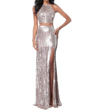 Sherri Hill Two-Piece Sequin Prom Dress In Rose Gold