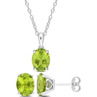 Delmar Oval Cut Peridot Solitaire Pendant Necklace & Stud Earrings Set in Green at Nordstrom Rack