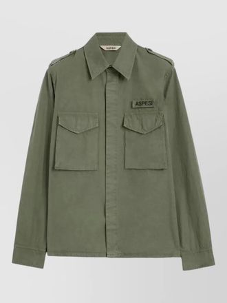 Aspesi field shirt jacket epaulettes buttoned cuffs pockets