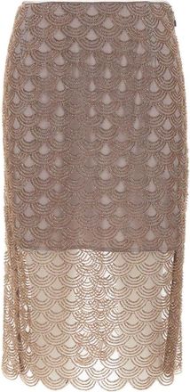 Rotate ROTATE Birger Christensen, Midi Skirts, female, Brown, Size: XS Scallop Sequin Midi Skirt